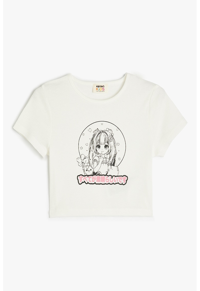 Tricou crop cu imprimeu grafic