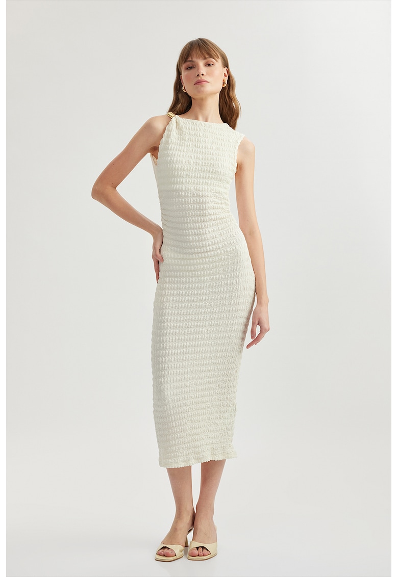 Rochie midi texturata - Crem