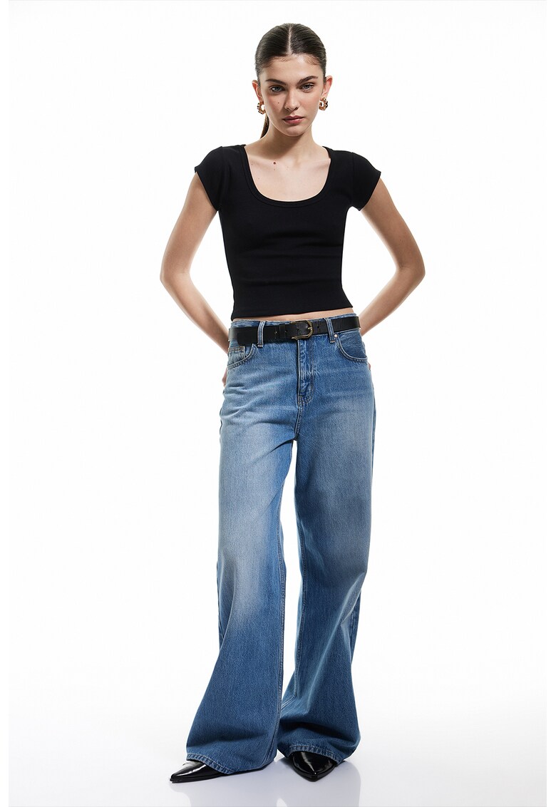 Tricou crop slim fit - Negru