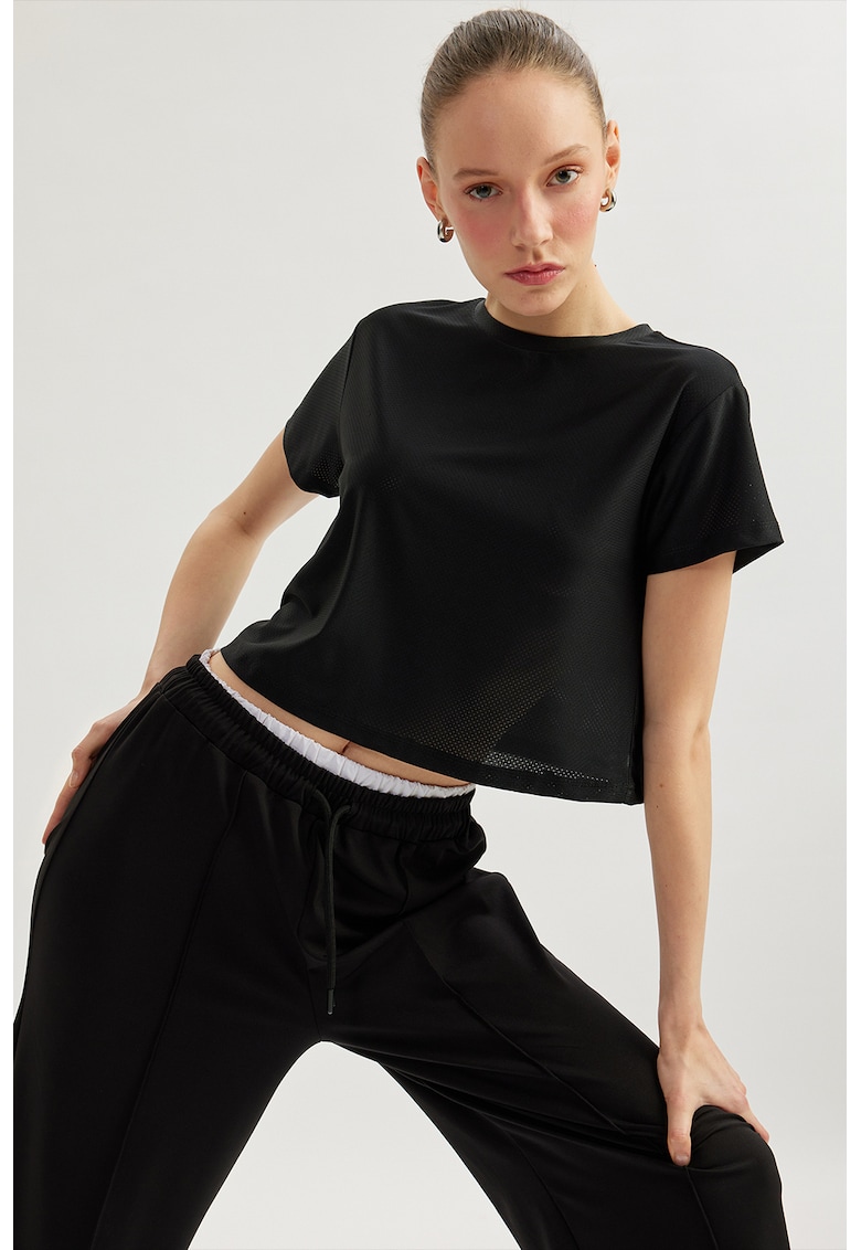 Tricou crop cu maneci cazute Tricou crop cu maneci cazute