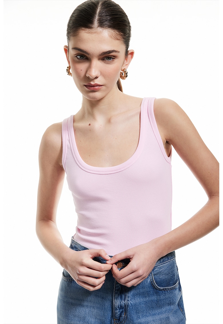 Top-body din amestec de bumbac cu decolteu drapat