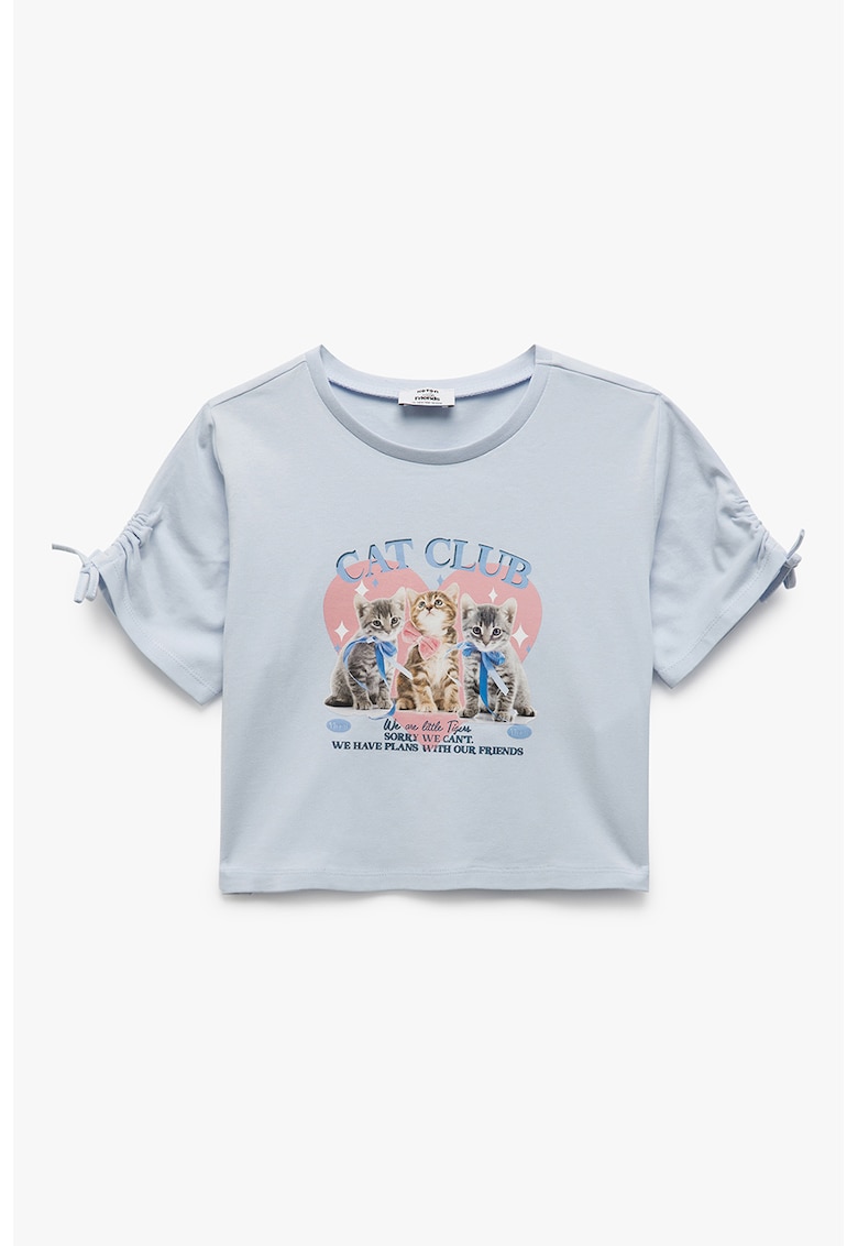 Tricou crop cu imprimeu - Albastru pastel/Gri deschis/Roz