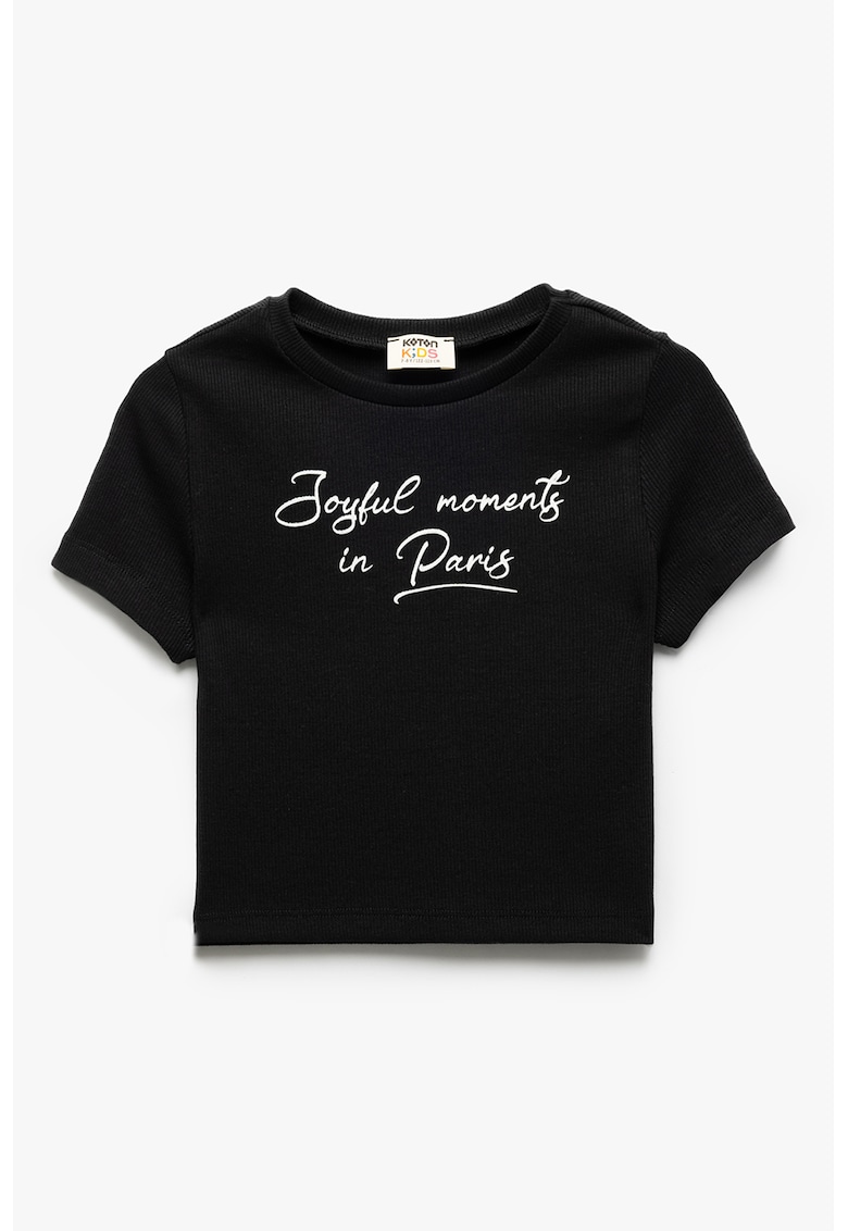 Tricou crop cu imprimeu text - Negru/Alb optic