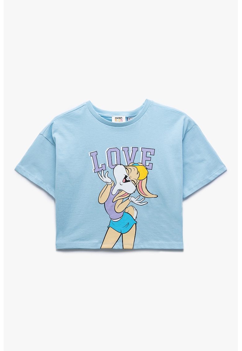 Tricou crop cu imprimeu Lola Bunny - Albastru pastel/Maro nisip/Lila