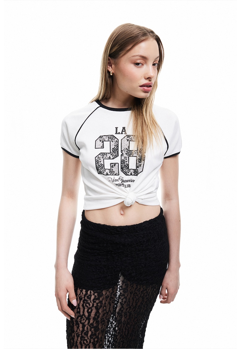 Tricou slim fit cu maneci raglan