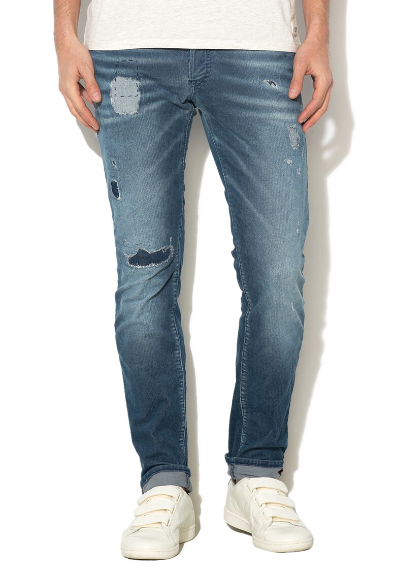 Pantaloni slim fit din material reiat Glenn