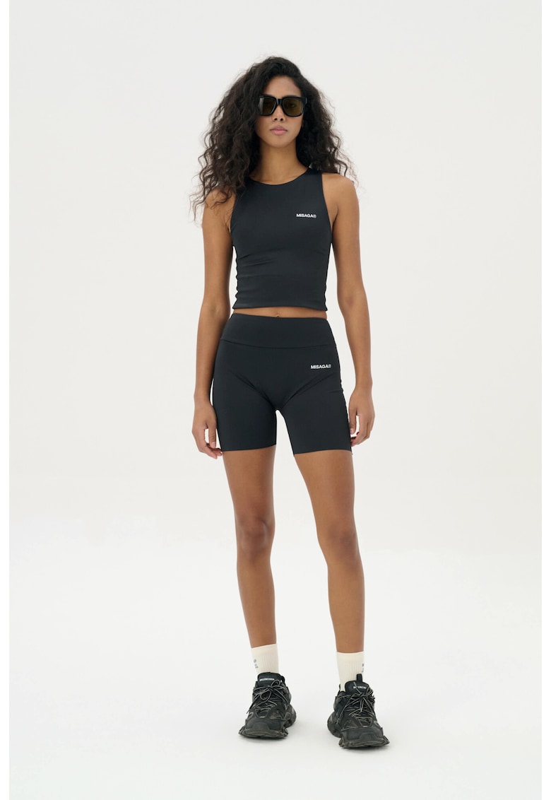 Top crop racerback cu detaliu logo pe piept - Negru