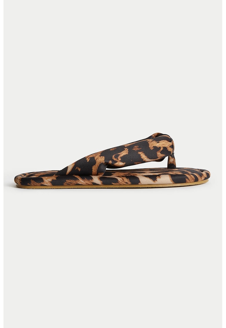 Papuci flip-flop cu animal print - Negru/Maro