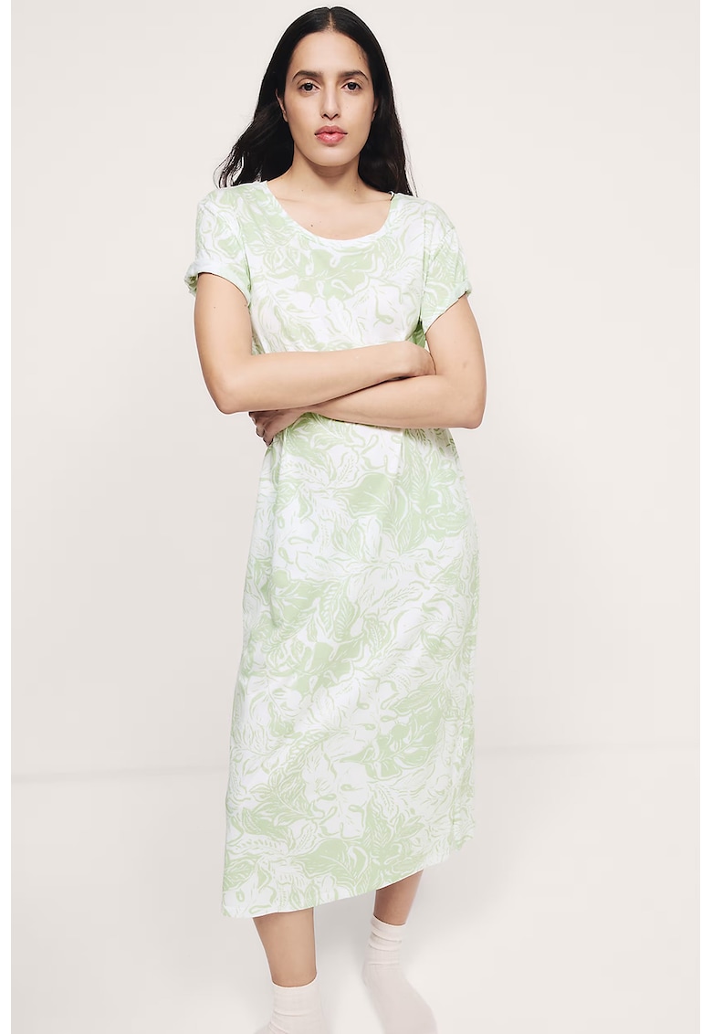 Camasa de noapte din amestec de modal cu model floral si decolteu rotund