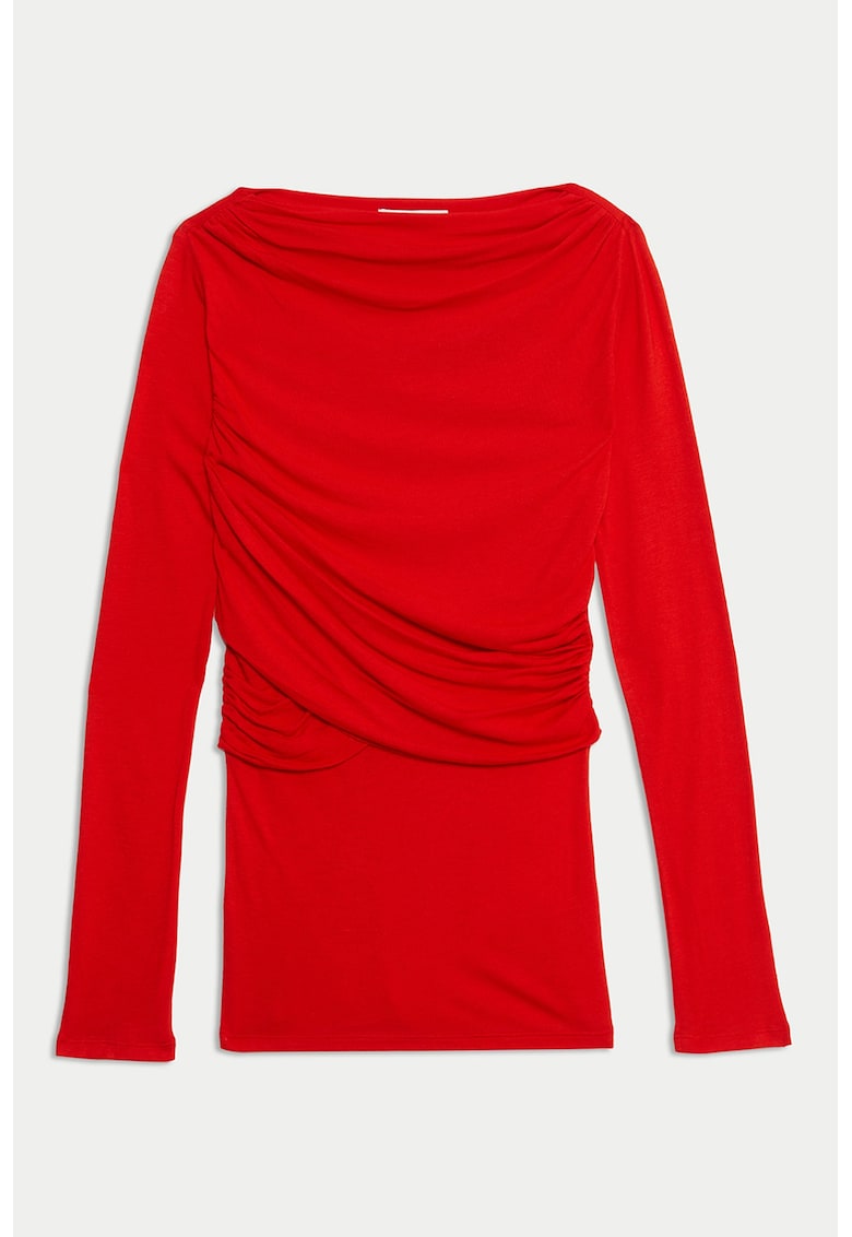 Bluza din amestec de matase si model drapat - Rosu vermillion