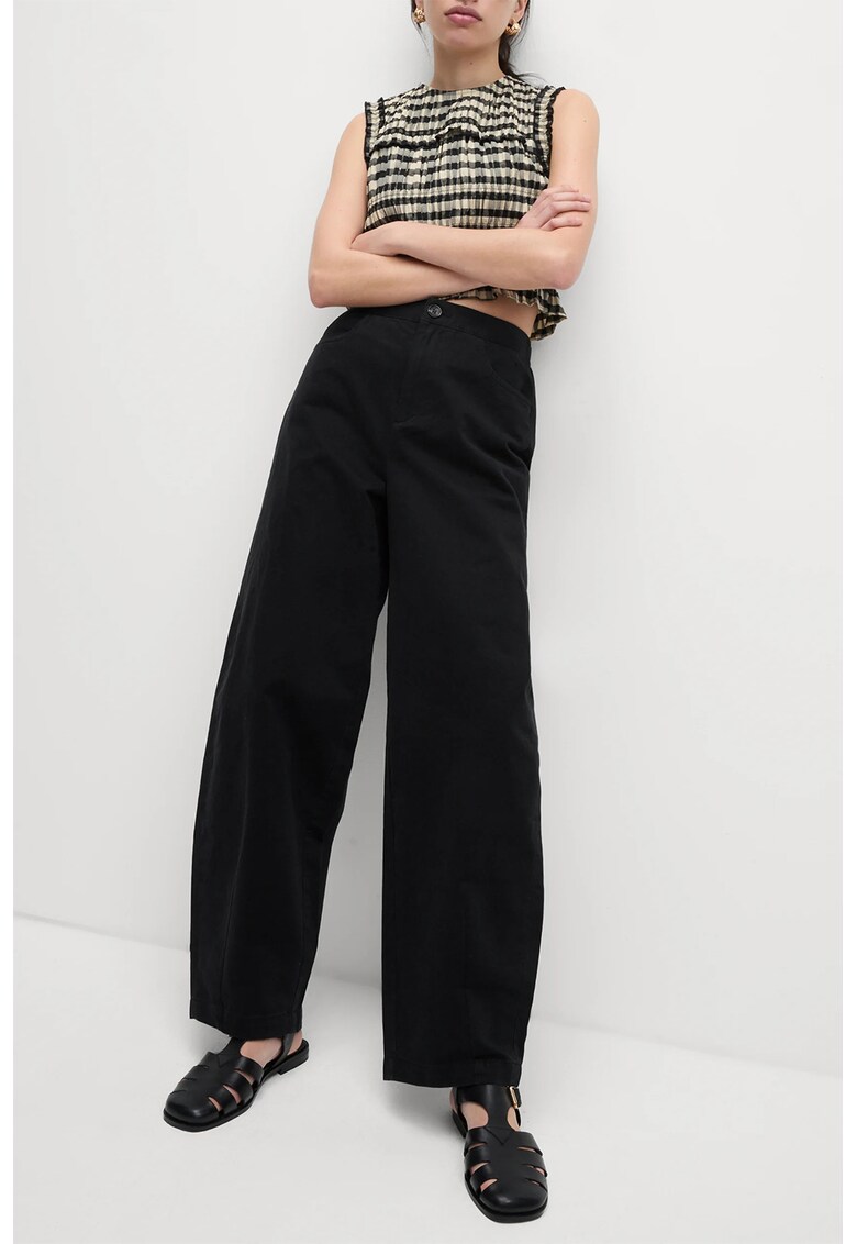 Blugi cu croiala barrel si talie inalta - Negru