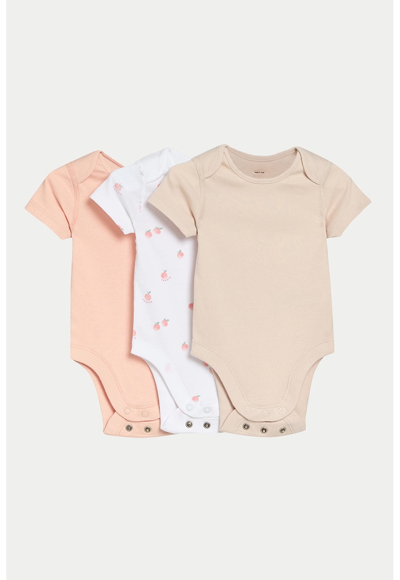 Body-uri din bumbac cu imprimeu - 3 piese - Alb/Bej deschis
