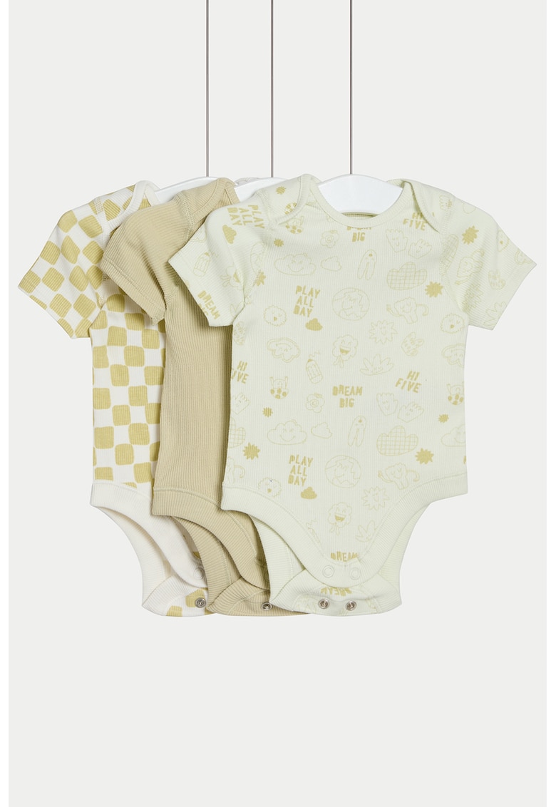 Set de body-uri din bumbac - 3 piese - Verde pal