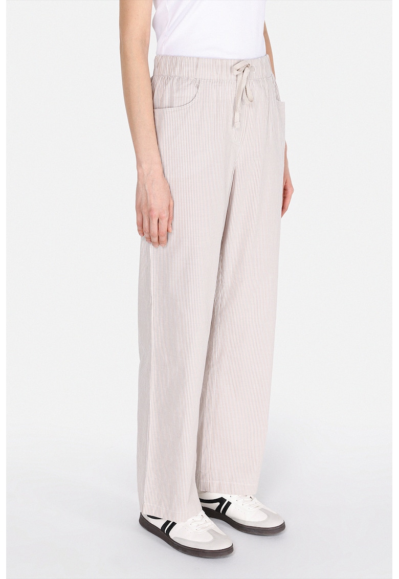 Pantaloni cu talie inalta - model in dungi si snururi de ajustare