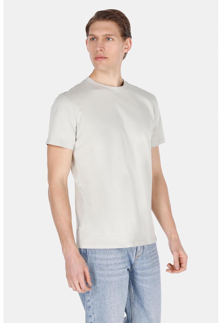 Tricou din bumbac cu model uni si decolteu la baza gatului