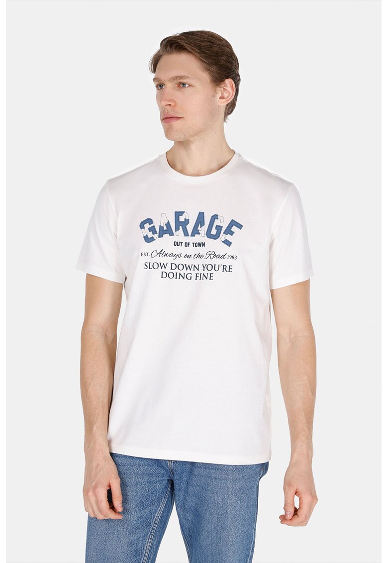 Tricou cu imprimeu text - Albastru inchis/Alb murdar