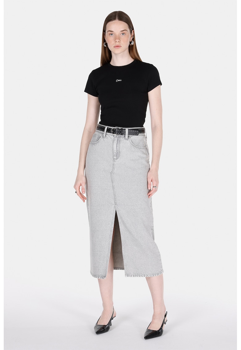 Fusta midi din denim cu slit frontal