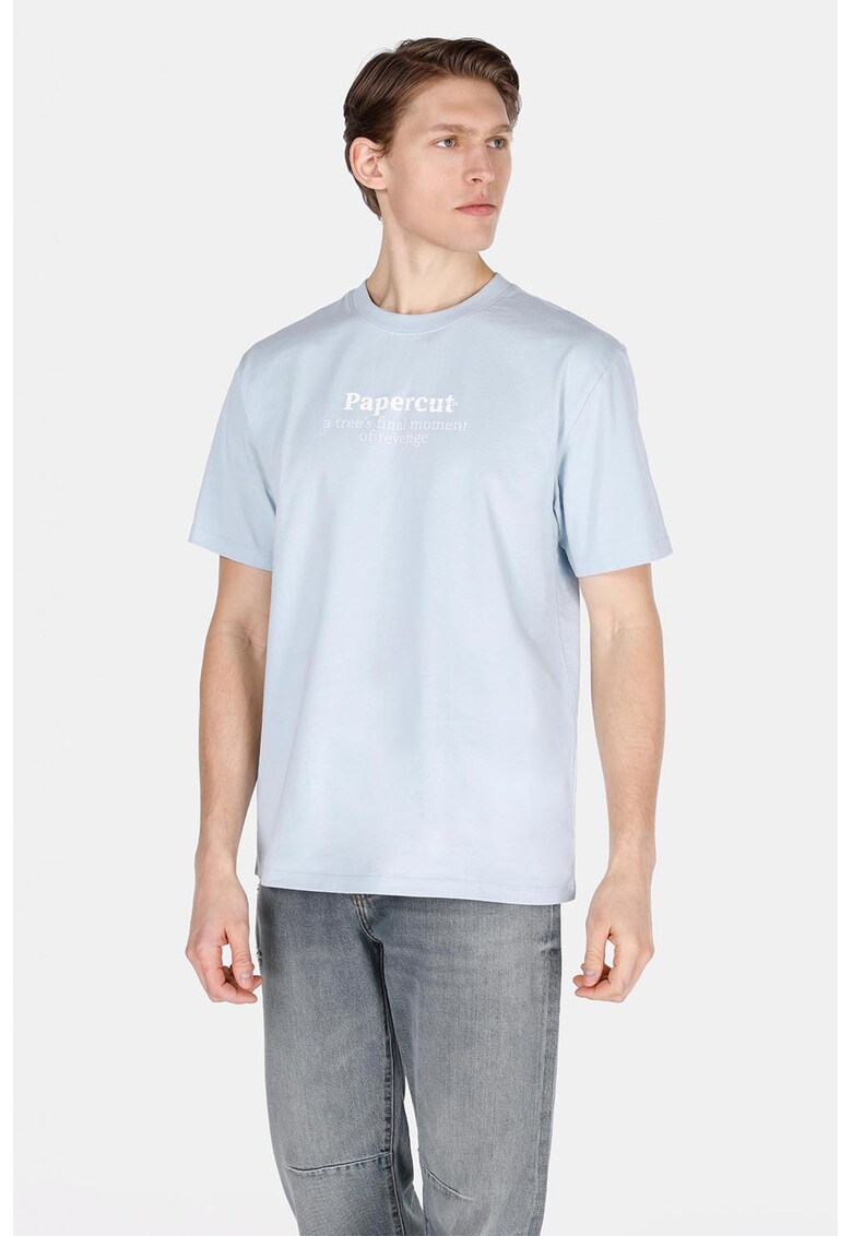 Tricou cu imprimeu text frontal - Albastru deschis