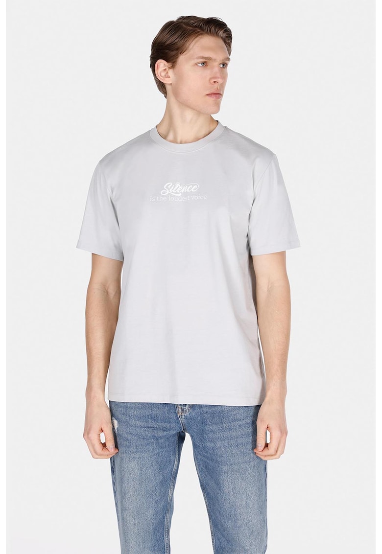 Tricou cu imprimeu text - Gri deschis