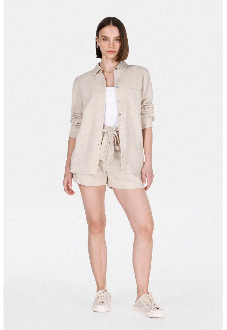 Pantaloni scurti cu talie inalta si cordon - Bej deschis