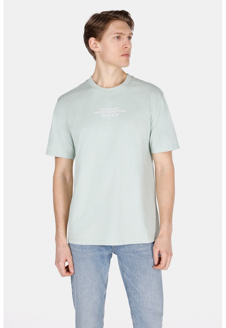 Tricou cu detaliu text - Verde pal
