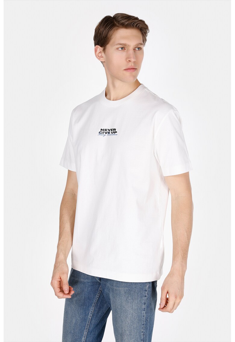 Tricou cu imprimeu text - Alb/Albastru inchis