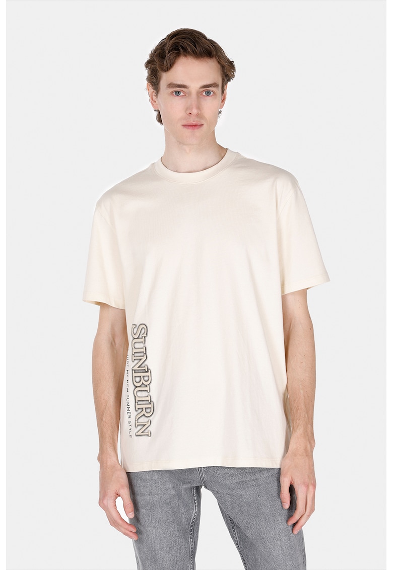 Tricou cu imprimeu text - Bej deschis