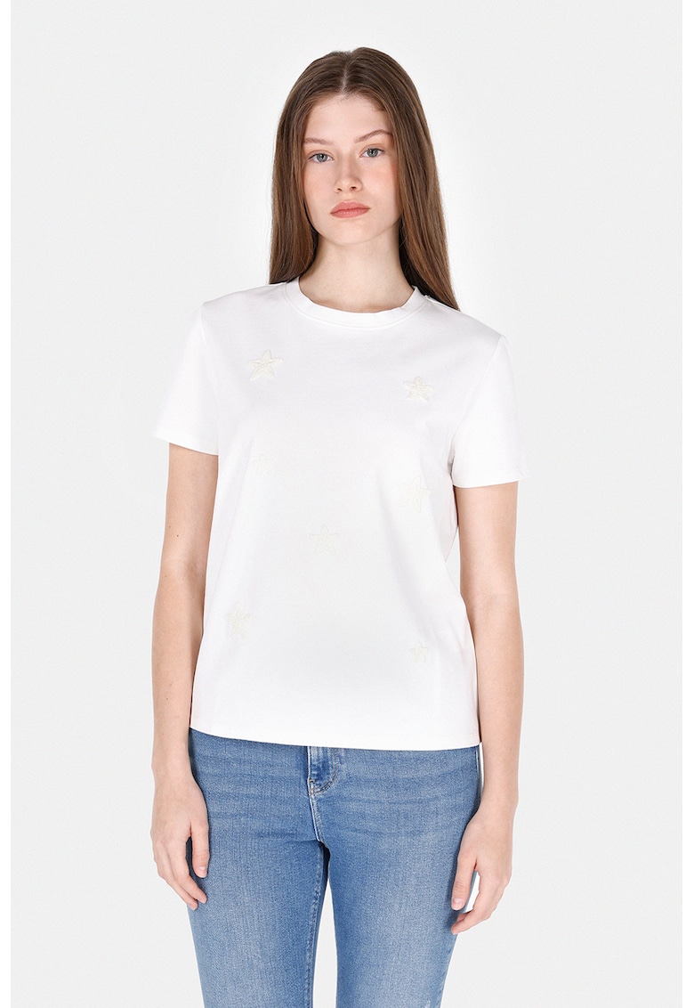 Tricou din bumbac cu detalii brodate