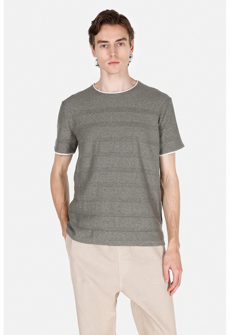 Tricou din bumbac cu decolteu la baza gatului - Gri melange