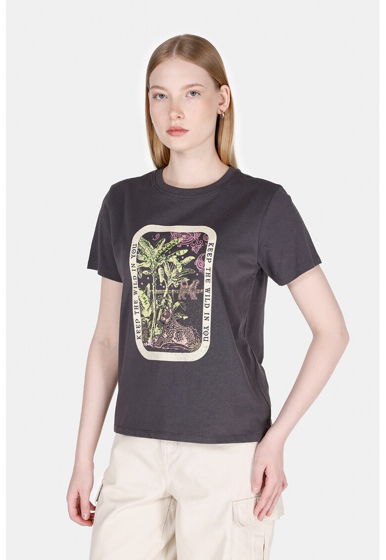Tricou din bumbac cu imprimeu - Gri inchis