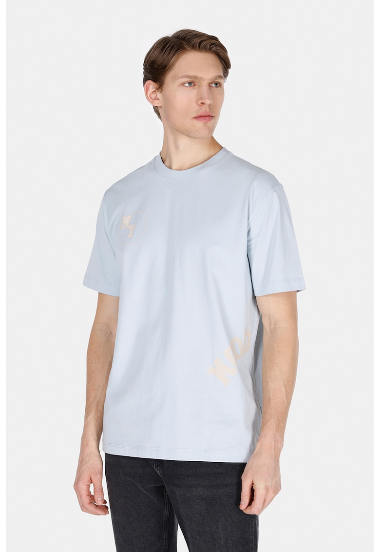 Tricou regular-fit cu decolteu la baza gatului - Albastru glaciar