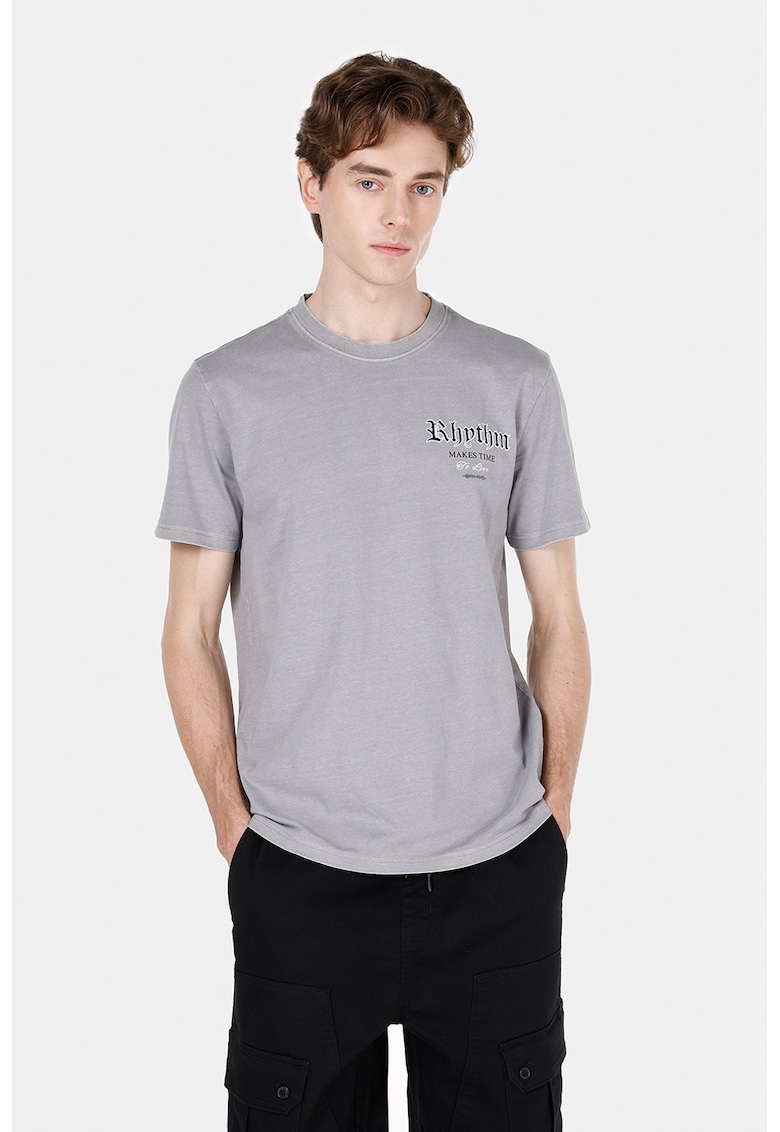 Tricou regular fit cu decolteu la baza gatului - Gri deschis