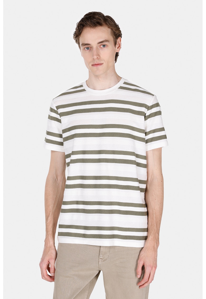 Tricou regular fit cu dungi - Alb/Kaki