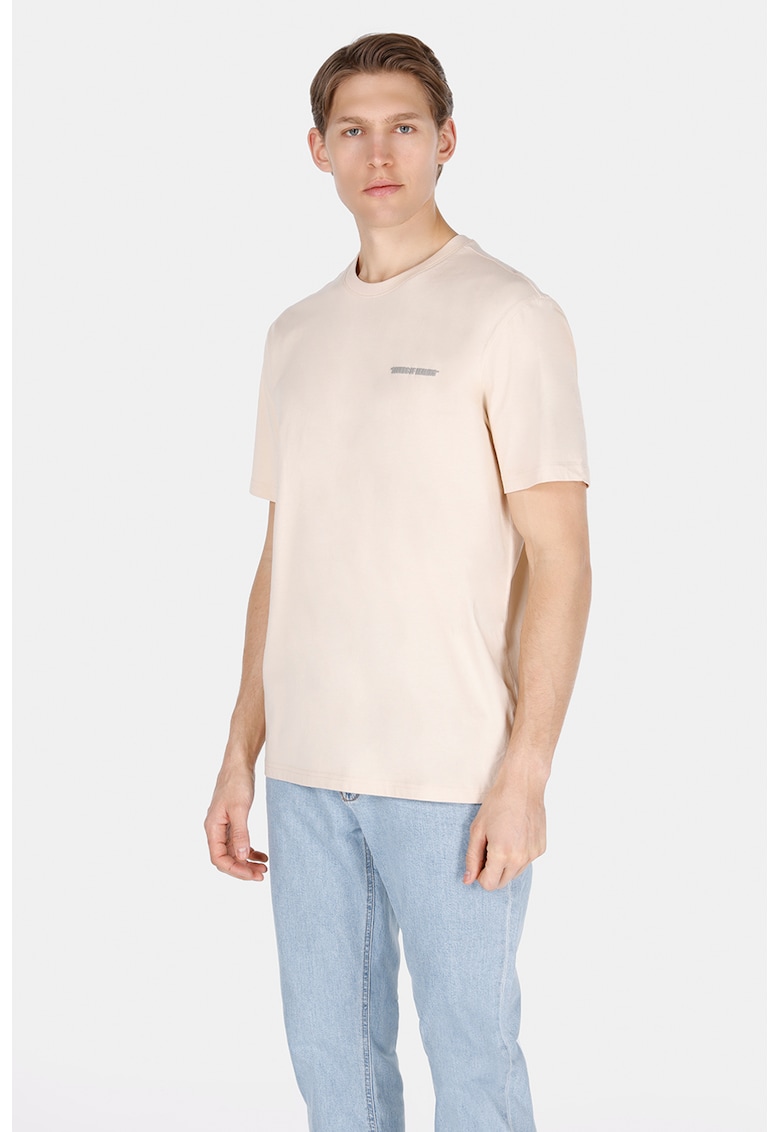 Tricou din bumbac cu decolteu la baza gatului - Alb fildes