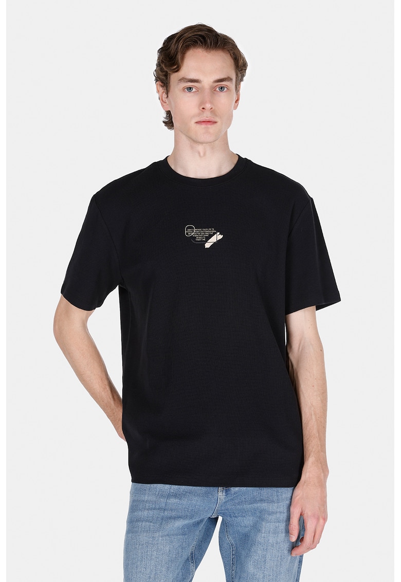 Tricou cu detaliu text - Negru