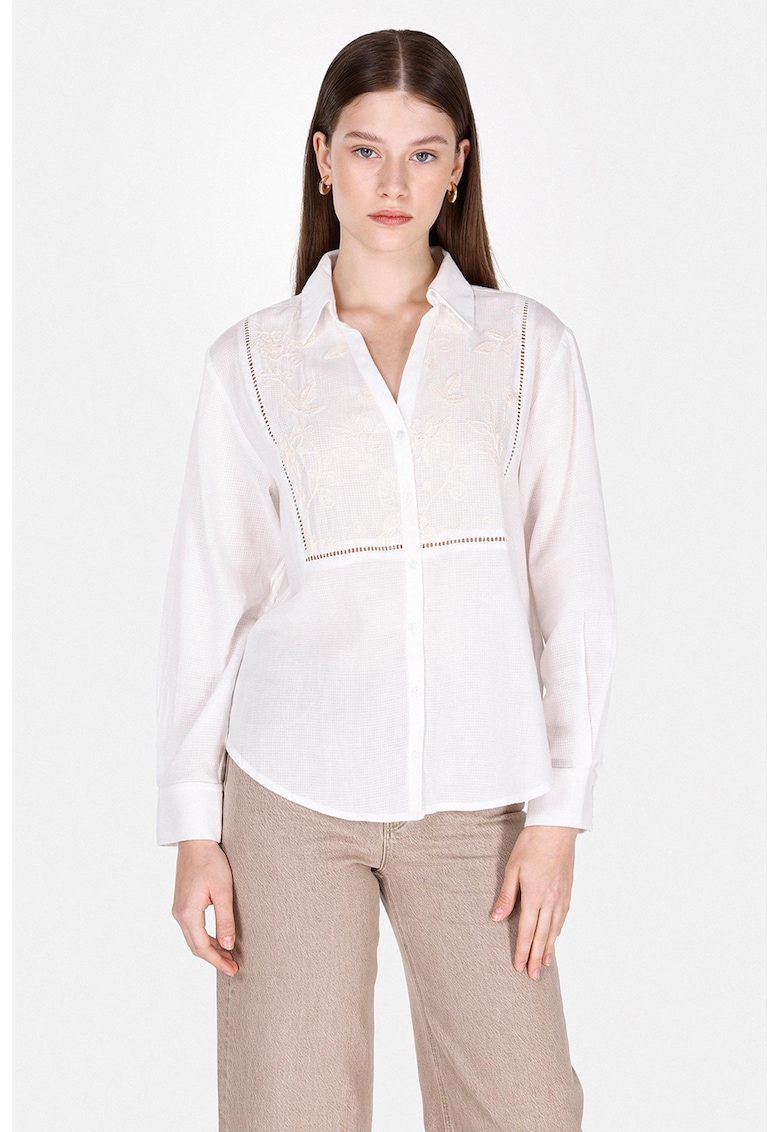 Camasa din bumbac cu segment cu broderie