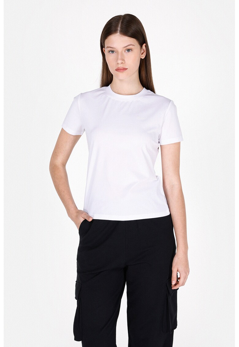 Tricou cu decolteu la baza gatului si model uni - Alb optic