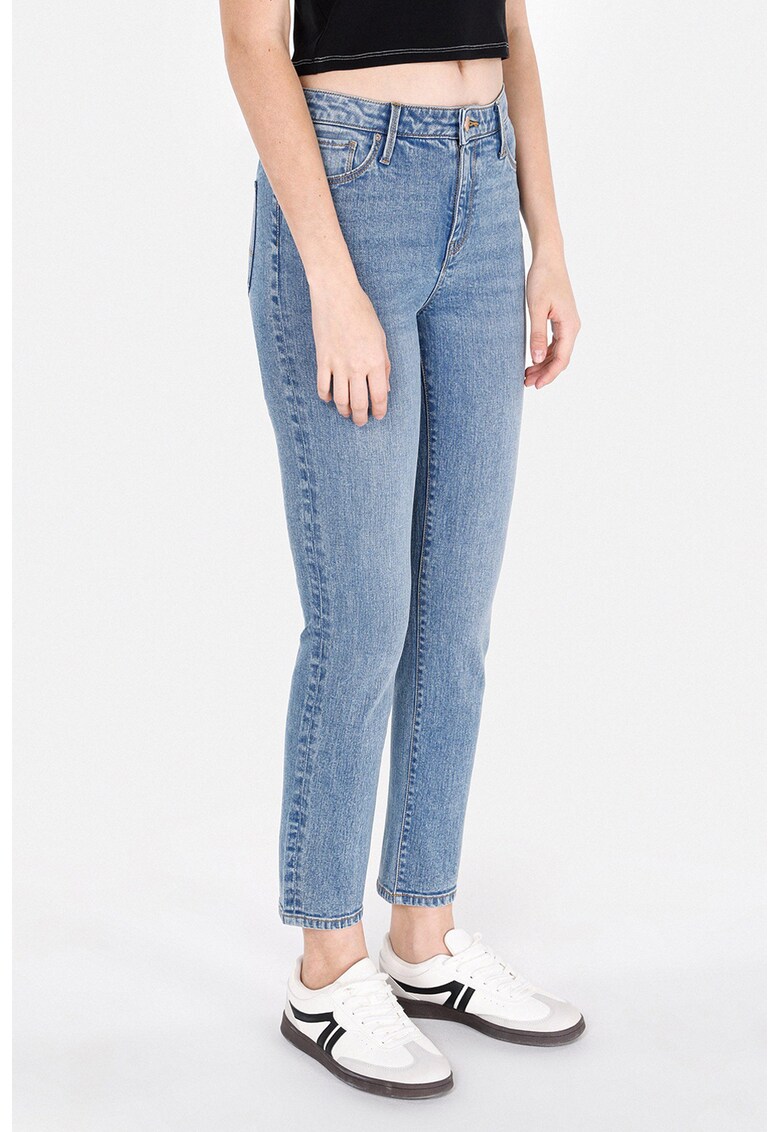 Blugi crop cu talie medie - Albastru melange