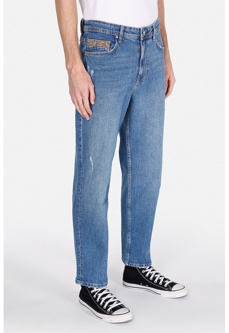 Blugi cu croiala dreapta si aspect decolorat - Albastru royal