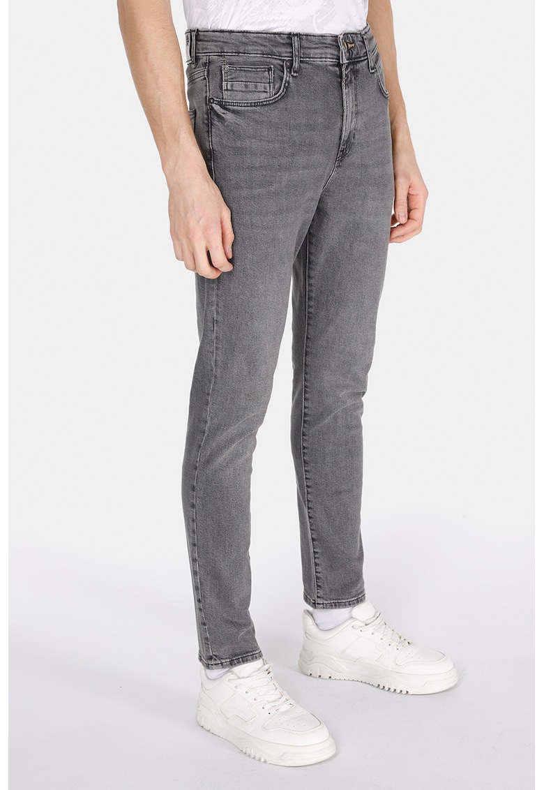 Blugi skinny cu aspect decolorat - Gri inchis