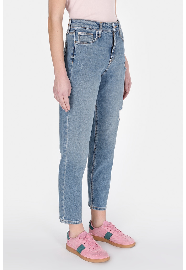 Blugi mom fit cu talie inalta - Albastru melange