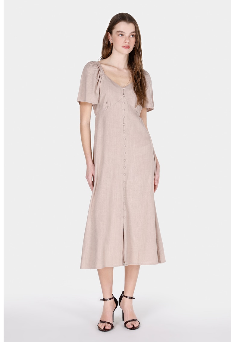 Rochie uni din amestec de in cu maneci scurte