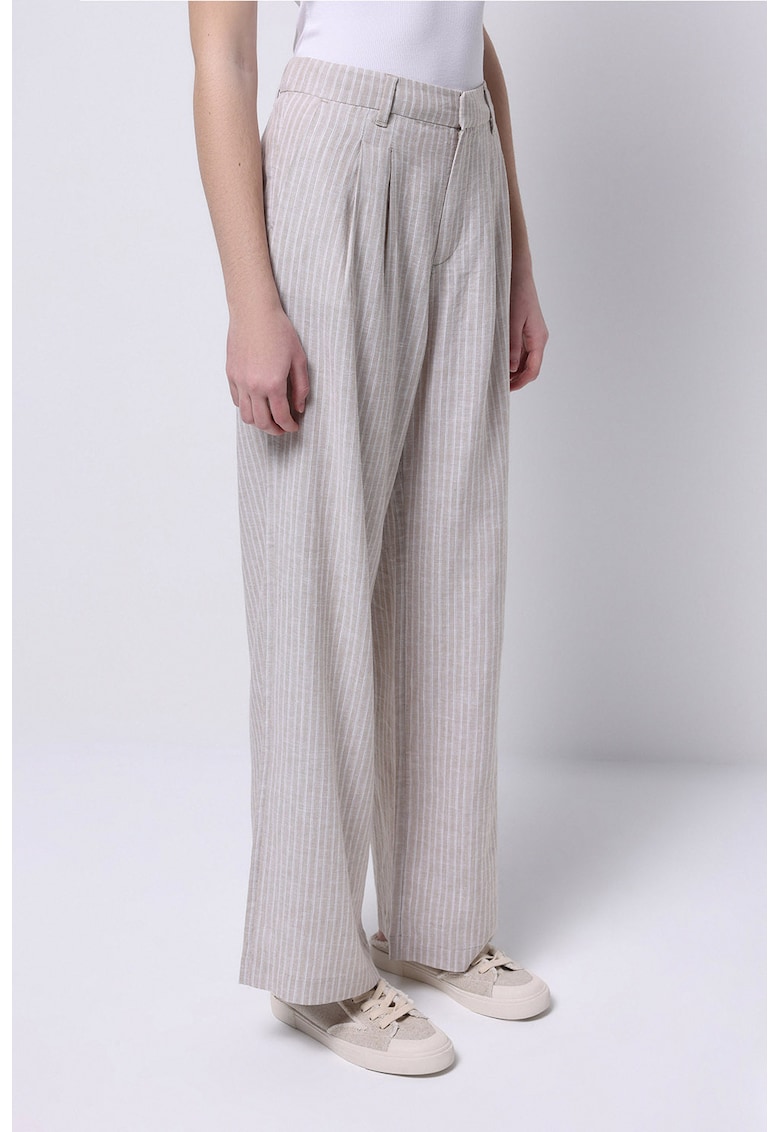 Pantaloni din amestec de in cu buzunare laterale - Grej