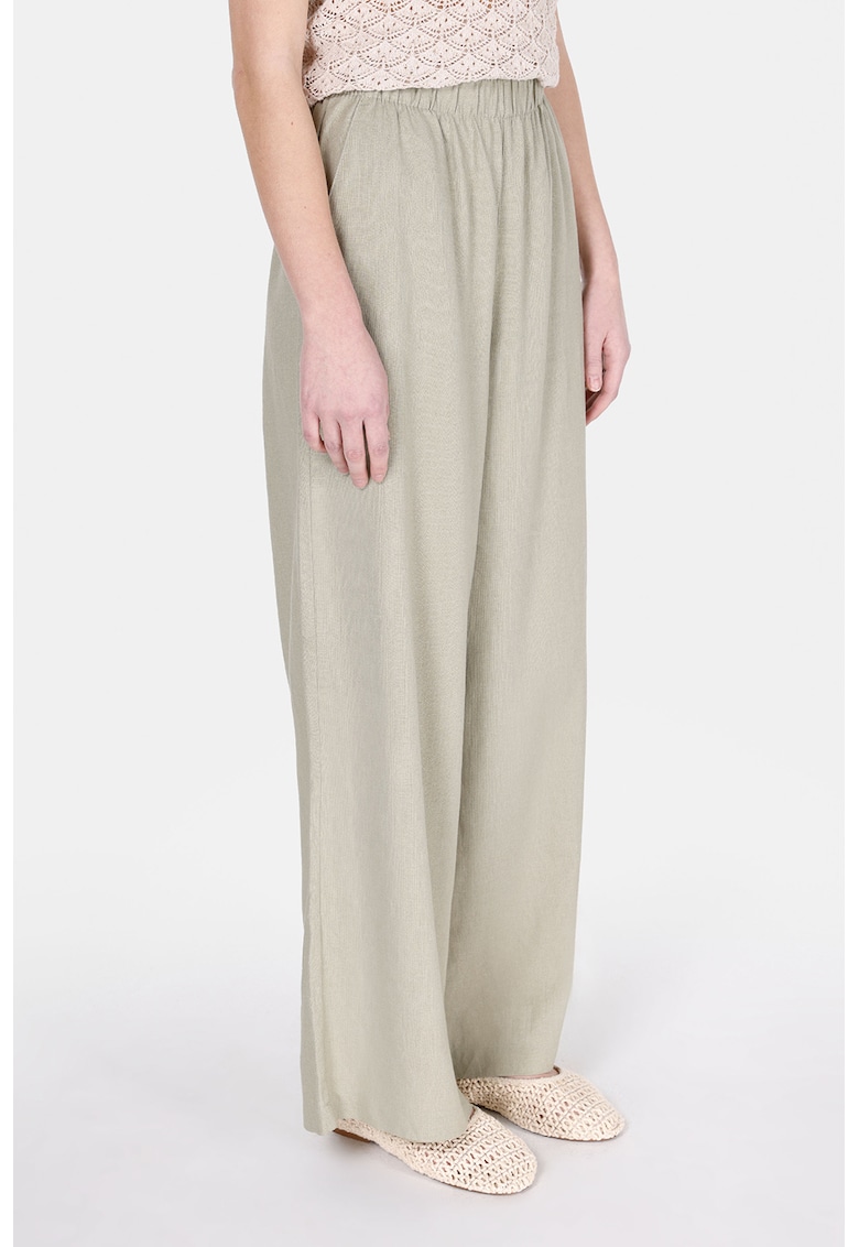 Pantaloni din amestec de in cu croiala ampla - Grej