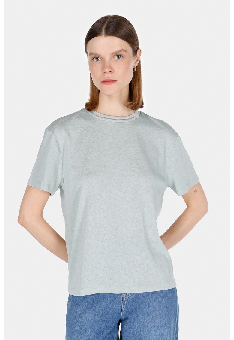 Tricou regular-fit cu decolteu la baza gatului - Verde pal