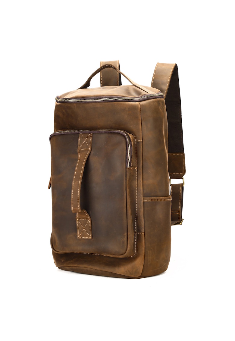 Rucsac laptop 16' din piele naturala CrazyHorse - ® Nomad Gear XL - capacitate mare - coffee