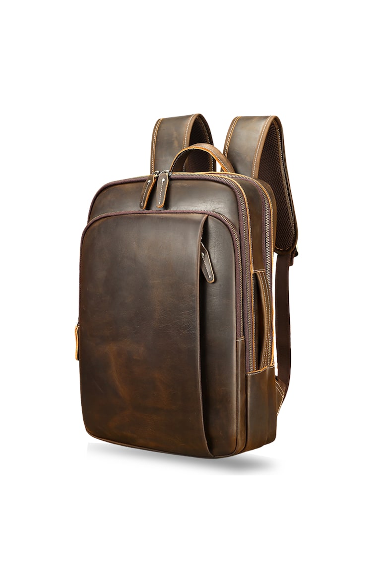 Rucsac laptop 15 -6' din piele naturala CrazyHorse - multifunctionala - ® Noble - suport troler - spate antiperspirant - capacitate mare documente - coffee
