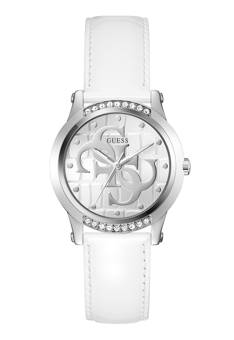 Ceas cu o curea de piele cu cristale - Argintiu/Alb