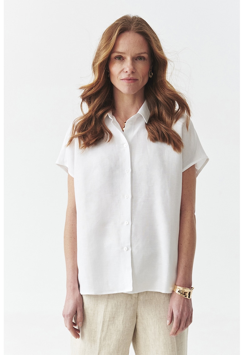 Camasa din amestec de in cu maneci scurte - Alb