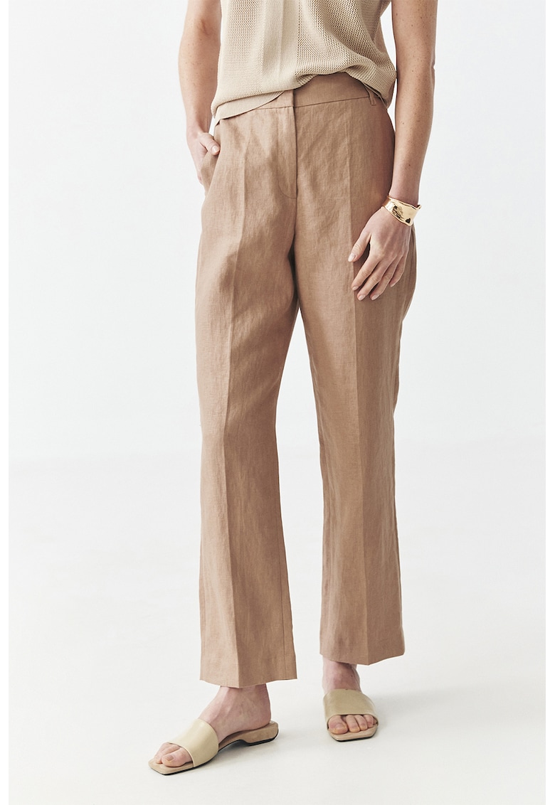 Pantaloni din in cu snur in talie - Maro scortisoara